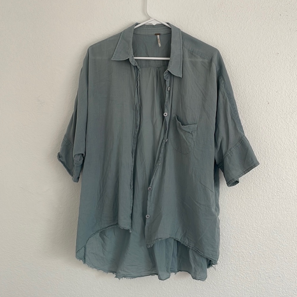 Free People Cotton Turquoise Button Down